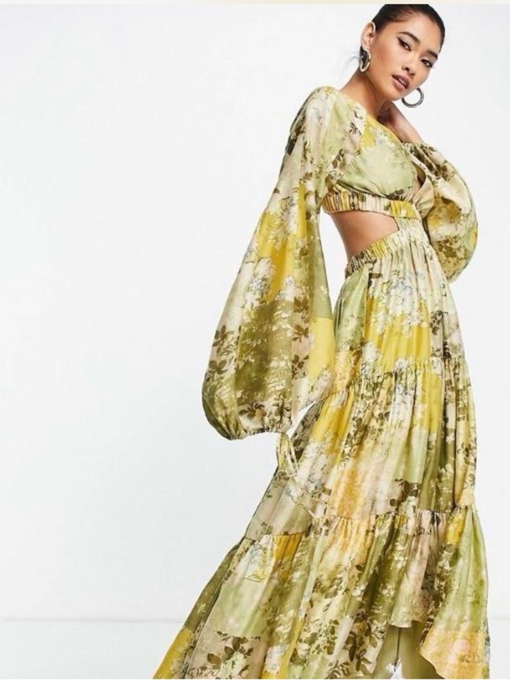 ASOS Green and Yellow Floral Cutout Maxi Dress